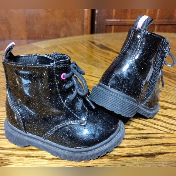 Toddler Size 4 Wonder Nation Black Sparkle Zip Lace-up Hiking Walking Boots - Picture 3 of 8
